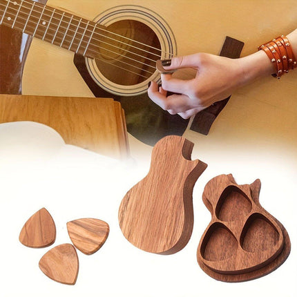 Wooden Guitar Pick Holder Plectrum Case Organizer Compact Plectrum Storage Box