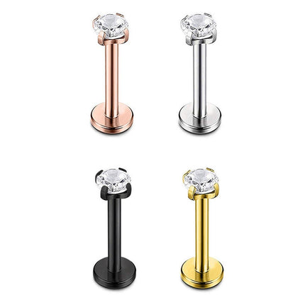 Stainless Steel Four Claw Zirconia Lip Stud Earrings Hypoallergenic Body Jewelry