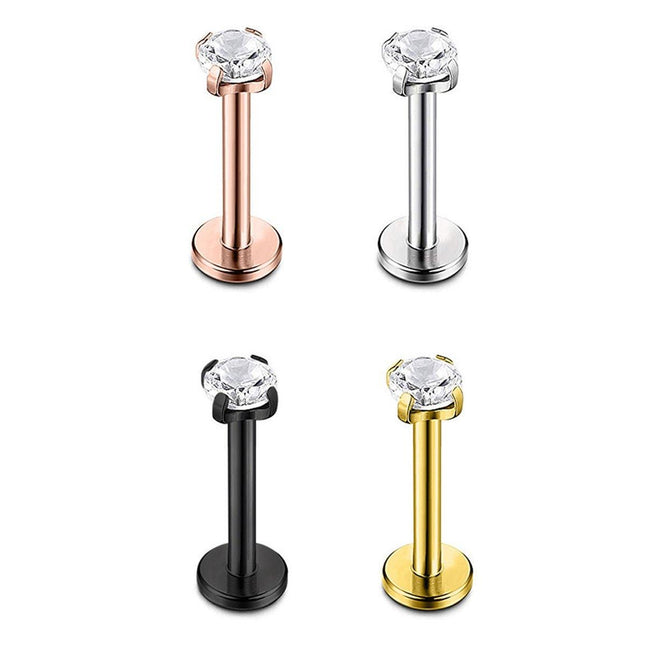Stainless Steel Four Claw Zirconia Lip Stud Earrings Hypoallergenic Body Jewelry