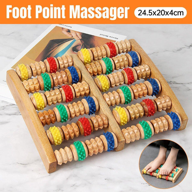 Six-Row Wooden Foot Roller Massager Colourful Relaxation Tool for Foot Relief
