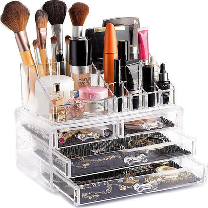 Holder Cosmetic Makeup Organiser 4 Drawer Storage Jewellery Box Clear Acrylic - Aimall