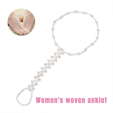 Womens Braided Anklet with Imitation Pearls Adjustable Fashion Anklet Jewelry