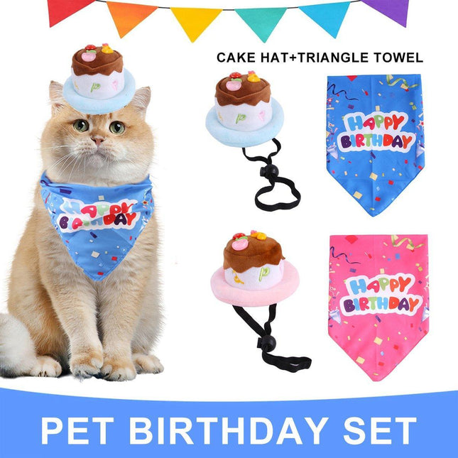 Pet Birthday Cake Hat and Triangle Towel combination Fun Party Dress Up for Pets