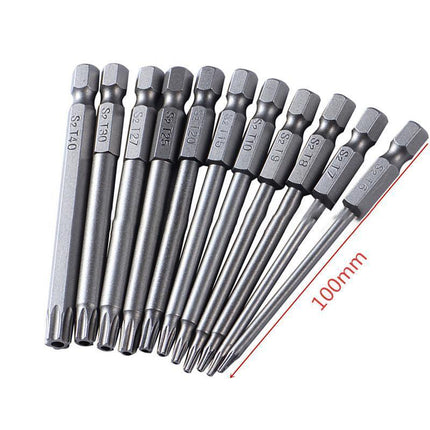 11x 100MM Long Steel Magnetic Torx Security Electric Screwdriver Bit Set T6~T40 - Aimall