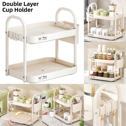 Double Layer Shelf Storage Rack for Water Cups Tea Cups Organizer Kitchen Rack