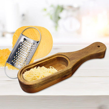Premium Stainless Steel Cheese Grater with Acacia Wood Handle Scraper Planer