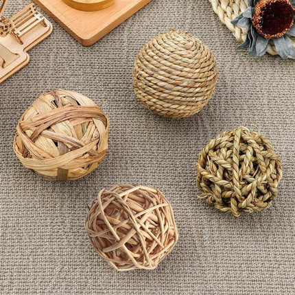 4/5PCS Pet Balls Rabbit Toys Bunny Straw Rattan Woven Chewing Ball Biting Toys - Aimall