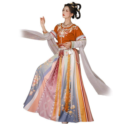 Hanfu Female Chinese Style Waisted Three-Piece Dress Spring Summer Colourful