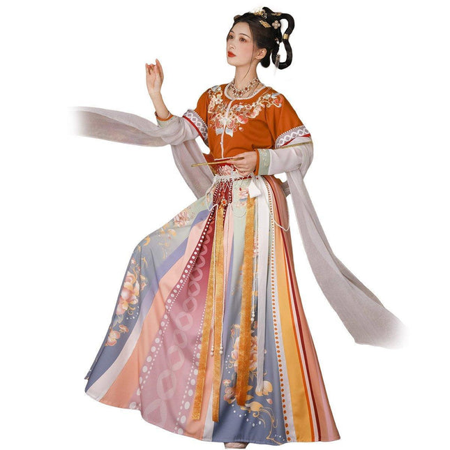 Hanfu Female Chinese Style Waisted Three-Piece Dress Spring Summer Colourful