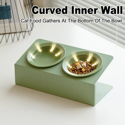 Ceramic Slanted Double Pet Bowl Cat Dog Food Water Bowl Non-Slip Feeding Dish