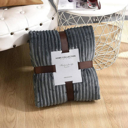 Grey Flannel Stripe Blanket Nap Lounge Throw For Sofa Cover Warm Bed Blanket