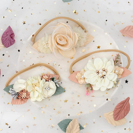 3X Baby Girl Cute Nylon Headband Flower Headwrap Elastic Turban Bows for Newborn