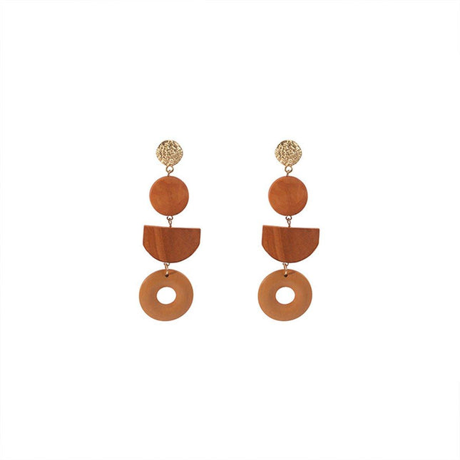 Geometric Wooden Earrings Vintage Simple Colour Block Long Earrings for Women