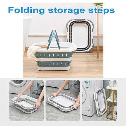Large Folding Laundry Basket Plastic Dirty Clothes Hamper Blue Bathroom Storage