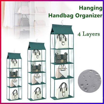 Green Bag Storage Holder Wardrobe Closet Hanging Handbag Organizer 4 Pockets Shelf - Aimall