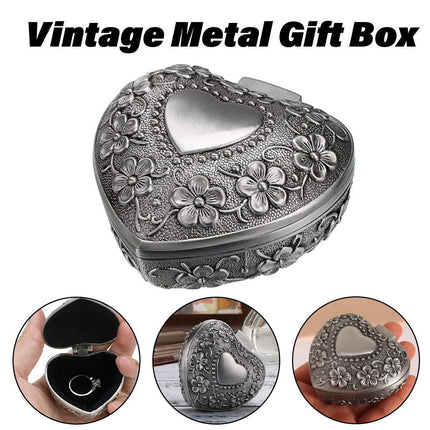 Vintage Heart Shape Jewelry Box Gift Box Metal Trinket Box Storage Organizer