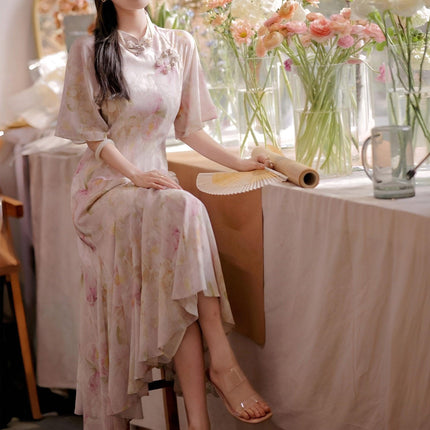 Improved Cheongsam Dress New Chinese Style National Elegant Women Fashion Qipao - Aimall