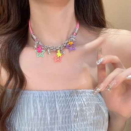 Colourful Star Pendant Necklace Fashion Jewellery Women Girls Trendy Gift