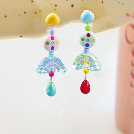 Colourful Beaded Resin Love Earrings Asymmetrical Cloud Design Long Jewelry