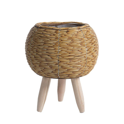 Indoor Rattan Trellis Planter Tabletop Plant Container Straw Planter for Home