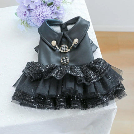 Pet Dog Cat Clothes Autumn Winter Fashion Sequin Small Leather Skirt Outfit