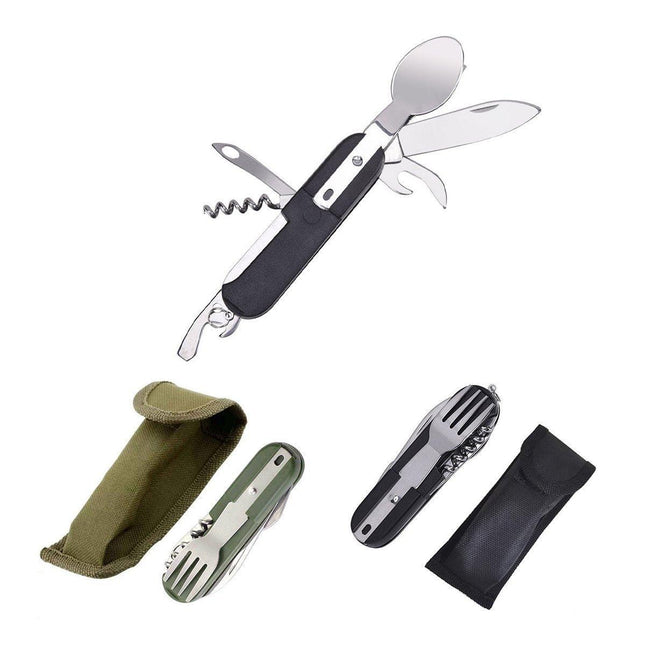 6in1 Portable Folding Knife Fork Spoon Set Outdoor Multi Functional Tableware