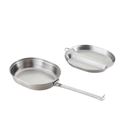 Portable Outdoor Stainless Steel Lunch Box Long Handle Oval Camping Cookware