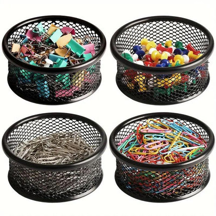 4PCS Black Sliver Mesh Paper Clip Holder Storage Bucket Desk Accessories Office