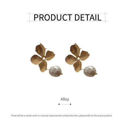 Gold Flower Long Earrings Vintage Elegant Fashion Jewelry for Women Chic Gift