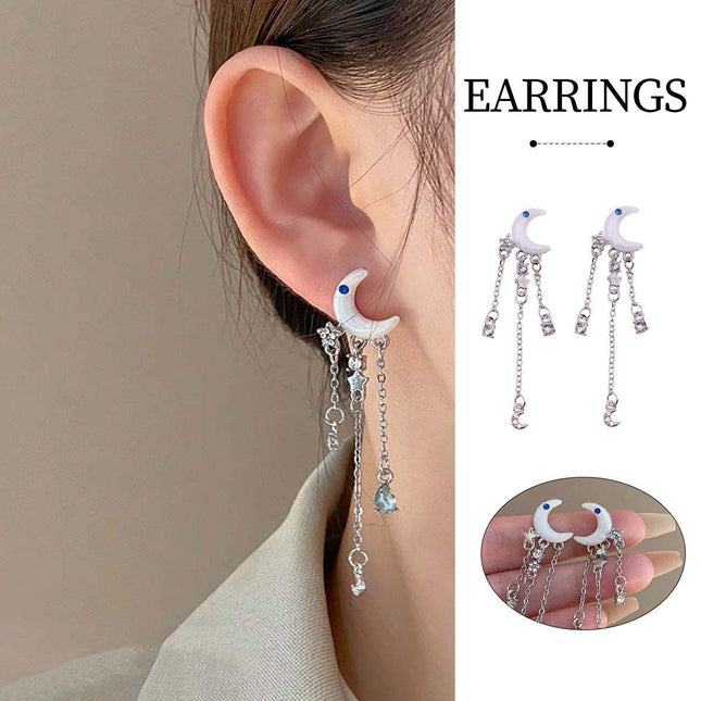 Elegant Moon Zircon Tassel Earrings For Women Exquisite Fashion Jewelry