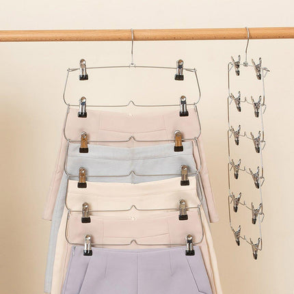 Six Layer Trouser Skirt Hanger Folding Storage Rack Pants Hanging Organizer