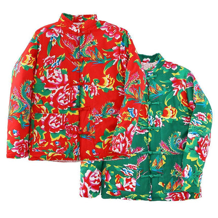 Winter Northeast Big Flower Ethnic Style Loose Peony Big Flower Cotton Coat Warm