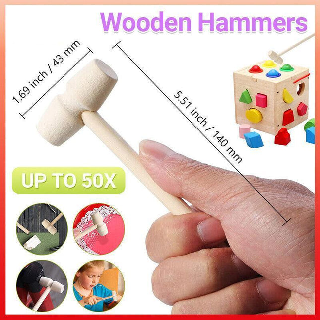 1-50X Wooden Mini Hammer Mallet Kids Flat Head Toy Carving Diy Ornaments Toy - Aimall