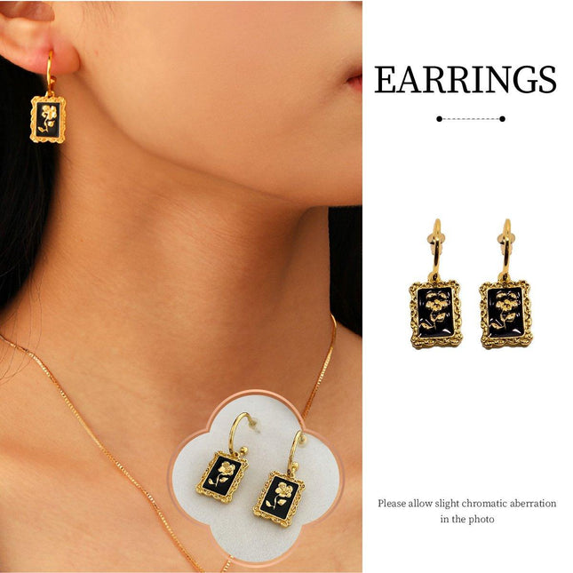 Vintage Black Flower Stud Earrings Elegant Design for Women Fashion Jewelry Gift