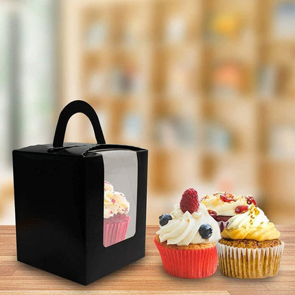 50 Pack Premium Cupcake Boxes with Window Thickened Cardboard Muffin Holders