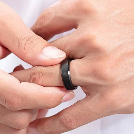 Titanium Stainless Steel 8mm Brushed Finish Wedding Band Comfort Ring Black - Aimall