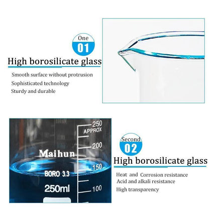 7PCS/Set Low Form Glass Beaker 5ml-250ml Borosilicate Measuring Lab Glassware - Aimall