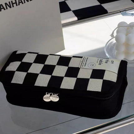2PCS Student Checkerboard Pencil Bag Pencil Case Large Capacity Stationery Bags