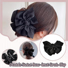 Large Double-Sided Bow-Knot Hair Claw Clip Women Stylish Big Shark Clip Black - Aimall