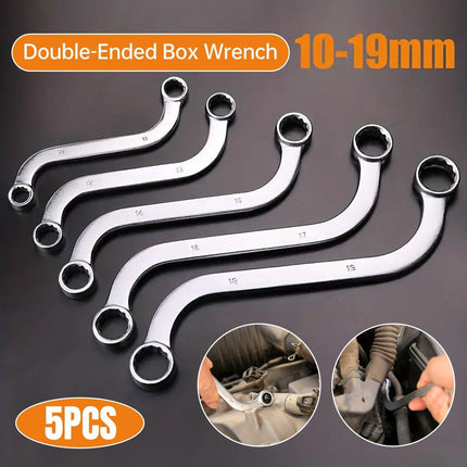 5PCS Double Ended S-Shaped Ring Wrench Set Purpose U Shaped Curved Handle Tools