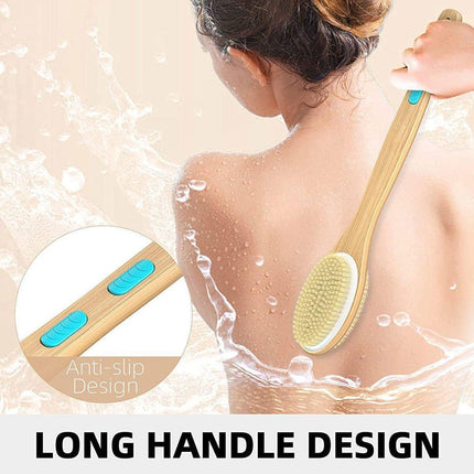 Double-sided Wooden Bristle Shower Bath Body Brush Long Handle Back Scrubber