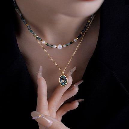 Retro Fashion Style Natural Stone Design Necklace for Women Vintage Jewelry