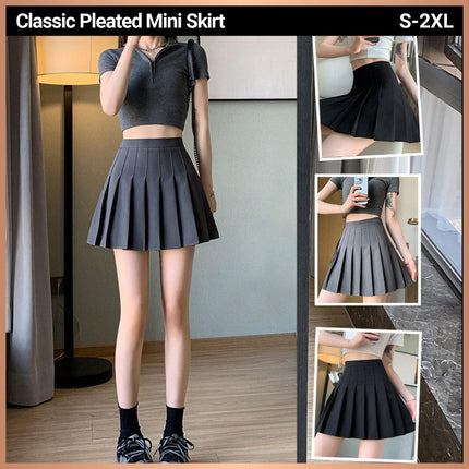 Grey Women's High Waist Pleated Tennis Skirt Summer Slimming Black Fashion New - Aimall