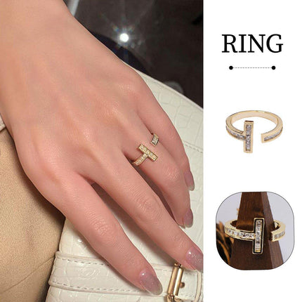 Micro-Inlaid Zirconium T-Shaped Ring
