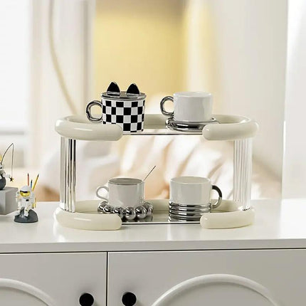2 Tier Mug and Cup Organiser Double Tier Shelf Rack Storage for Kitchen and Home