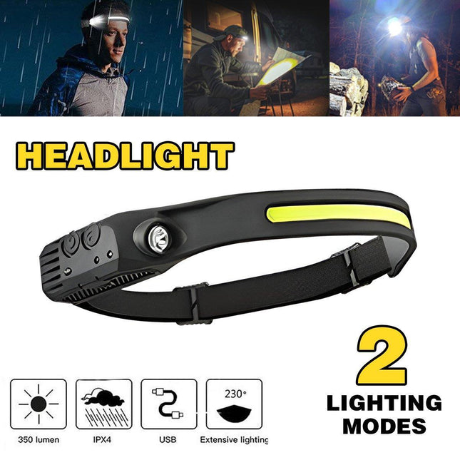 Waterproof COB Headlamp Night Buddy LED Motion Sensor Head Torch Headlight