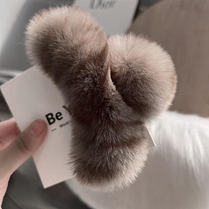 Large Plush Hair Claw Imitation Fur Big Shark Clip Faux Rabbit Fur Hair Clip - Aimall
