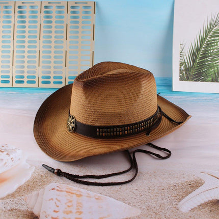 Outdoor Western Cowboy Hat Unisex Straw Hat Visor Hats Big Wide Brim Hat Summer