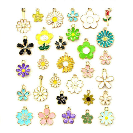 30PCS Assorted Gold Plated Enamel Flower Charms Pendant DIY For Jewelry Making - Aimall