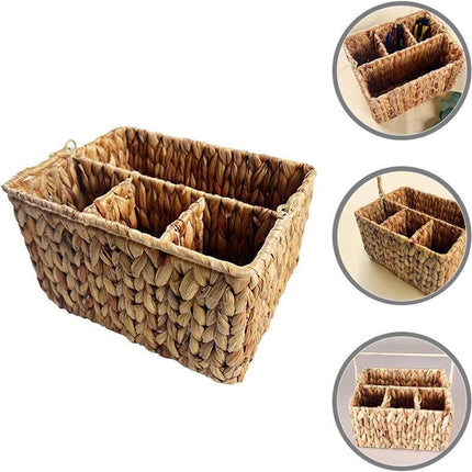 Straw Woven Tote Basket Storage for Snacks Fruit Cutlery Organizer Home Decor
